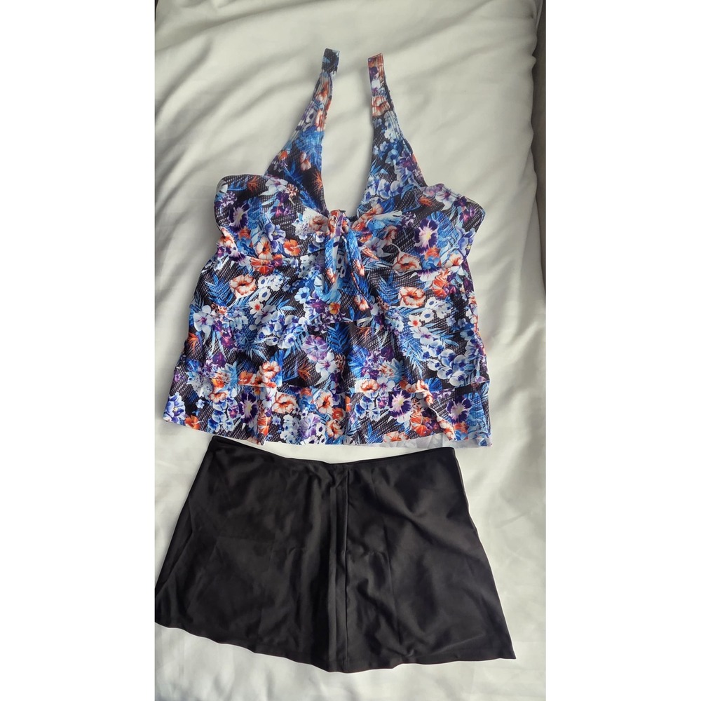 Cupshe Floral Tiered Tankini Top with Swim Skirt Bikini Bottom 3 Piece‎ Set XXL